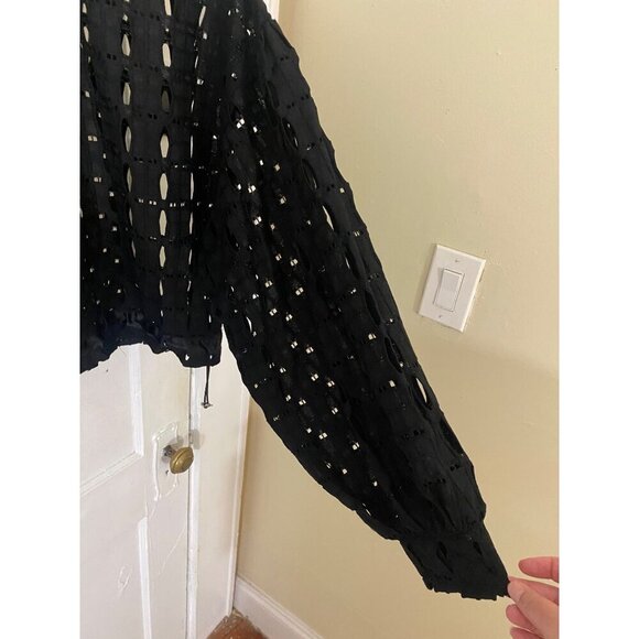 Tov Los Angeles Women's Black Cut Our Long Sleeve Pull Over Crop Top - 44 - Picture 2 of 16